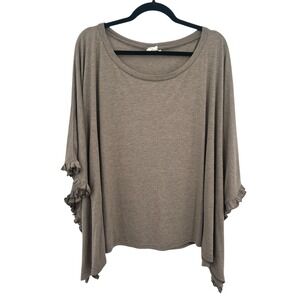 Flowy Oversized Ruffle Sleeve Top 2X Taupe Draped Lagenlook Minimalist Relaxed